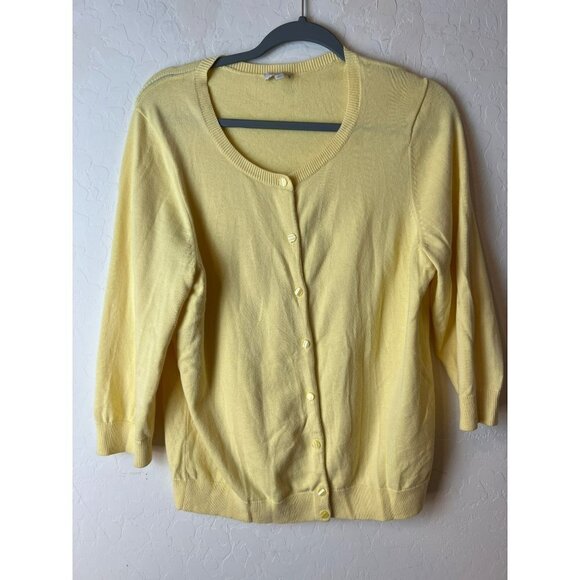 Talbot's Yellow Cardigan Large 3/4 Sleeves 100% Cotton - Picture 2 of 7